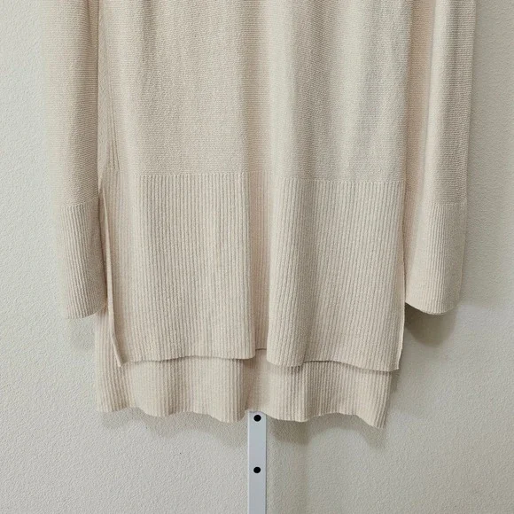 FREE PEOPLE Women's Criss Cross Pull-Over Cream Long Slit Tunic Sweater Sz L - Picture 6 of 14